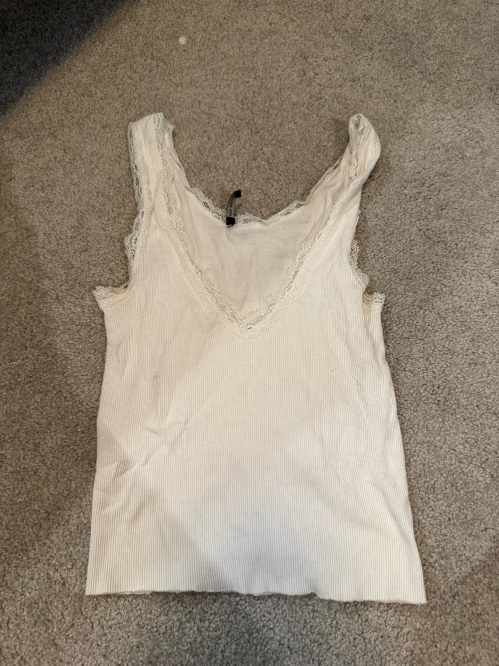 Brandy Melville White Lace-Trim Ribbed Tank